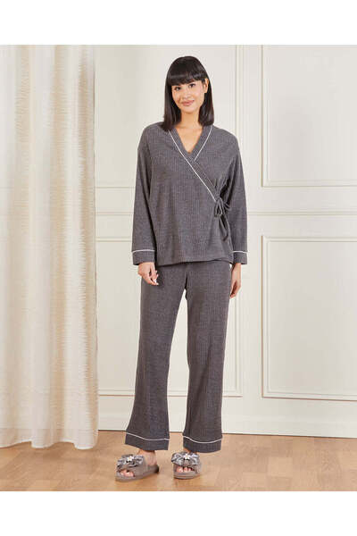 REDTAG Women Charcoal Wrap Pyjama Set (2 Piece Set)