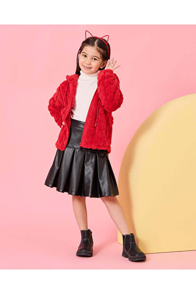 REDTAG Girls Burgundy Textured Hooded Sweatshirt