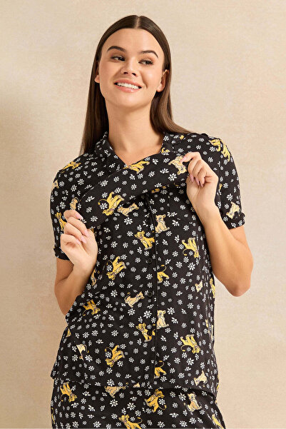 REDTAG Women Black Printed Pyjama Set With Eye Mask (3 Piece)