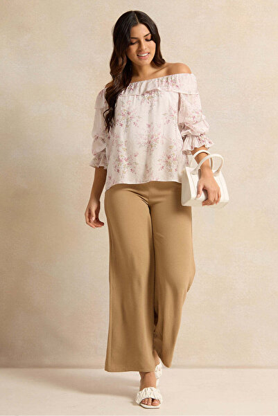 REDTAG Women Tan Belted Flared Trousers