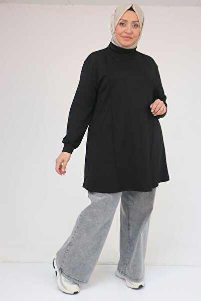 Eslina 58134 Plus Size High Neck Modal Tunic - Black