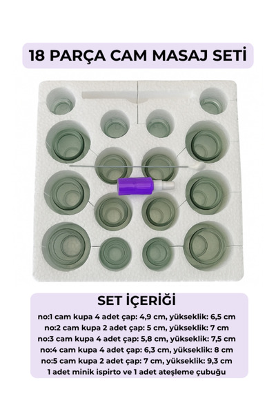 HVM Cam Hacamat Kupa Seti 18 Parça, Cam Masaj Seti 18 Parça