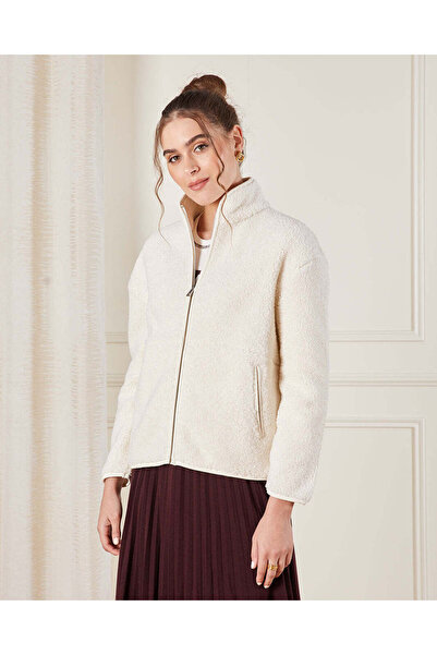 REDTAG Women White Fur Zip Through Sweatshirt