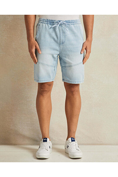 REDTAG Men Blue Plain Denim Shorts
