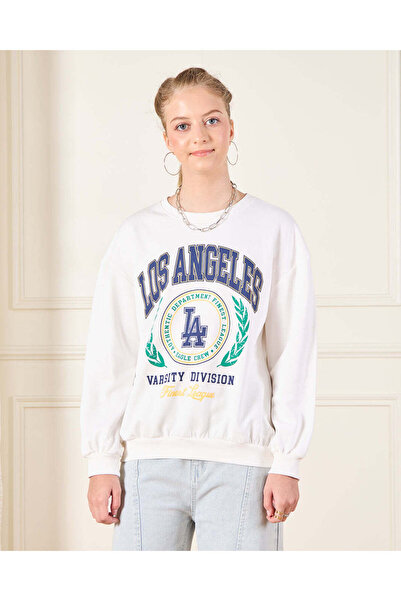 REDTAG Senior Girls White Printed Basic Sweatshirt