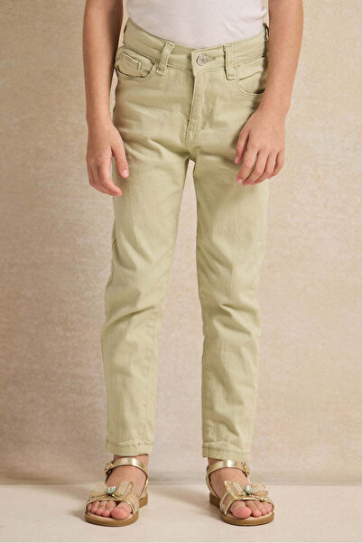 REDTAG Girls Green Embroidered Slim Fit Trousers