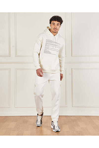 REDTAG Men White Hooded Sweatshirt