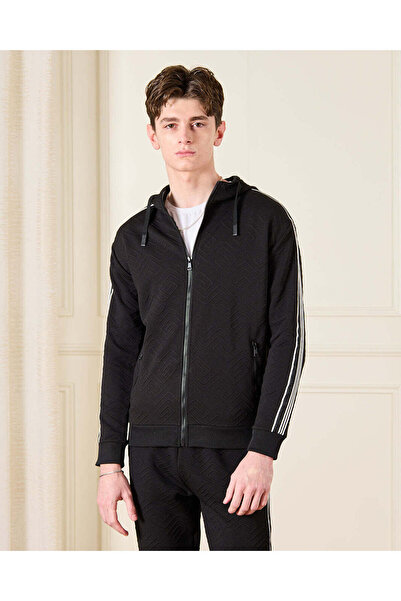 REDTAG Senior Boys Black Jacquard Sweatshirt