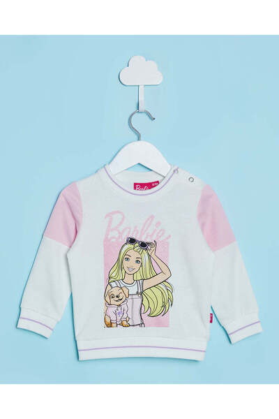 REDTAG Infant Girls White Barbie Printed Sweatshirt