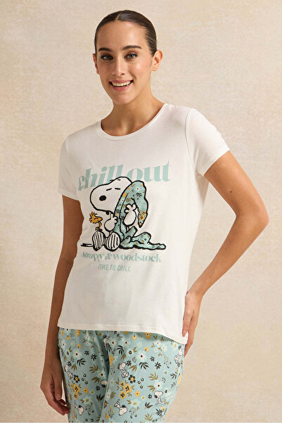 REDTAG Women White And Blue Printed Pyjama Set (2 Piece)