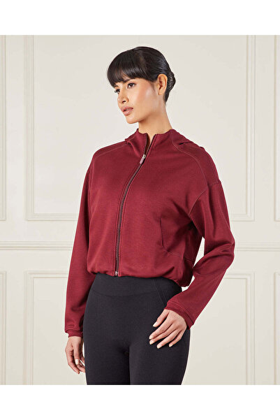 REDTAG Women Burgundy Performance Hooded Sweatshirt