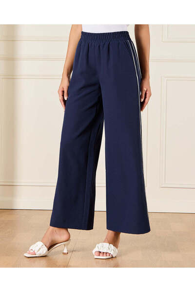 REDTAG Women Navy Piping Embellished Trousers