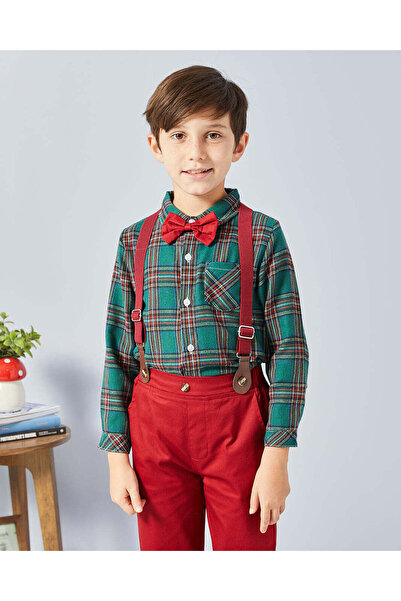 REDTAG Boys Green Shirt And Red Pants Set (3 Piece)