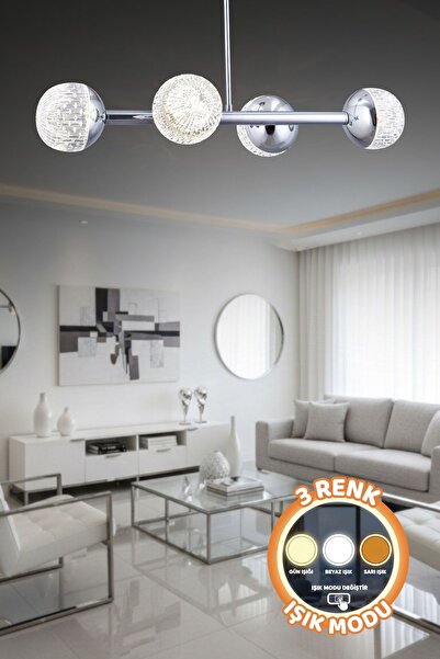 ŞL Şef Light Luxury Modern Tasarım Gümüş 4'lü 3 Renk Işık(Beyaz Işık -Sarı Iş...