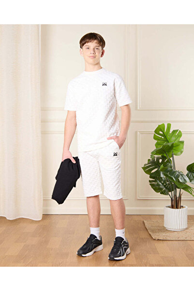 REDTAG Senior Boys White Jacquard Casual Set (2 Piece)