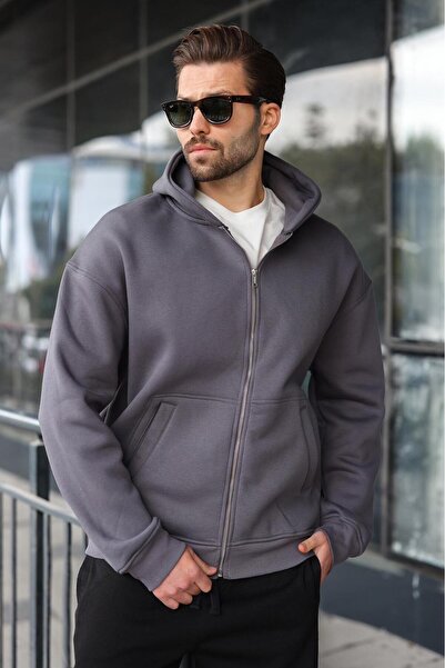 Madmext Smoked Zippered Hooded Men's Cardigan E7174