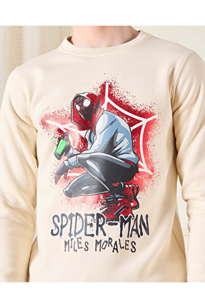 REDTAG Senior Boys Beige Spiderman Printed Sweatshirt