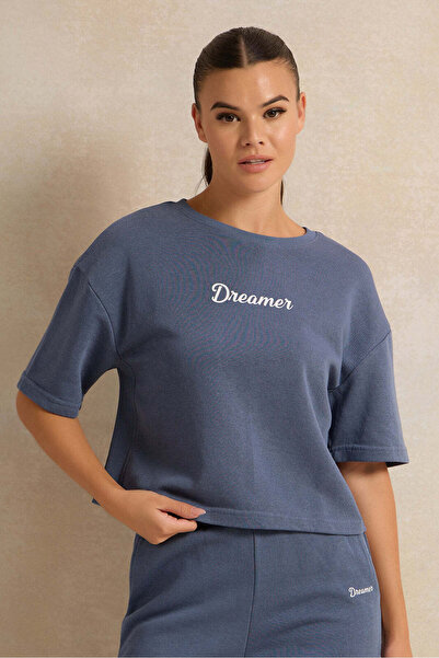 REDTAG Women Blue Printed Sweatshirt