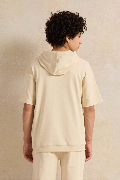 REDTAG Senior Boys Beige Oversize Hooded Sweatshirt