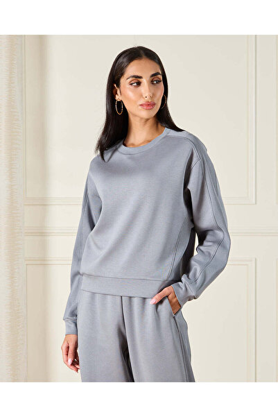 REDTAG Women Blue Ribbed Active Sweatshirt