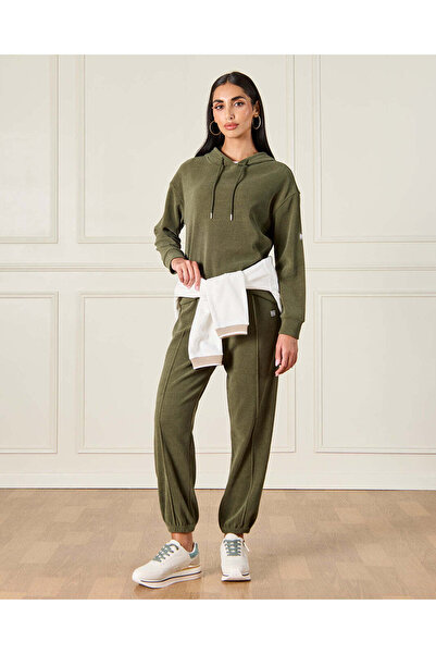 REDTAG Women Olive Hooded Sweatshirt