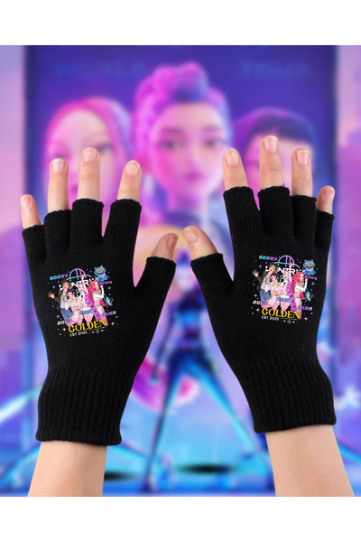 Touz Moda KPop Demon Hunters με τύπωμα Unisex Μαύρα Γάντια Ζευγάρι