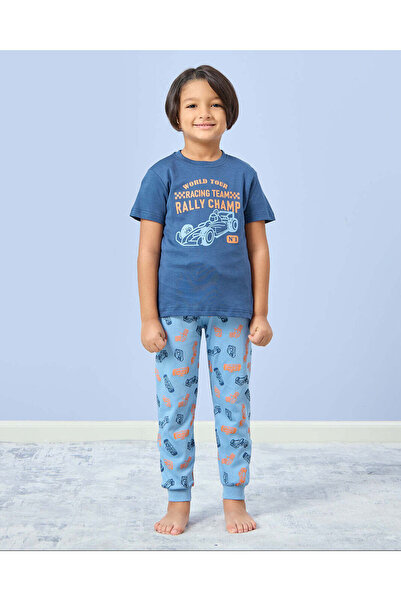 REDTAG طقم بيجامة مطبوع عليه رالي للأولاد باللون الأزرق (قطعتين)