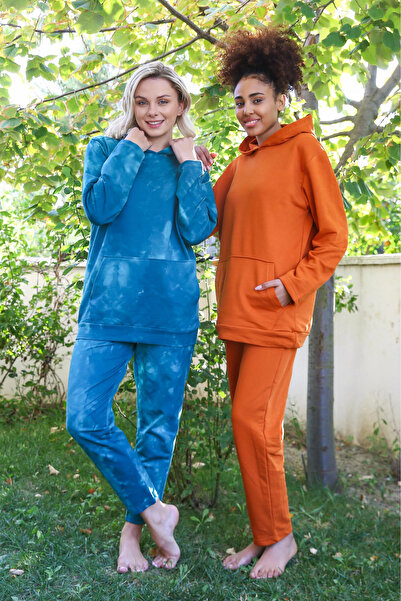 alfa expres Clothing Women's Cotton Hooded Pocketed 3 Thread Turquoise Tracksuit Set