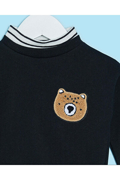 REDTAG Infant Boys Black Embroidered Pullover Sweatshirt