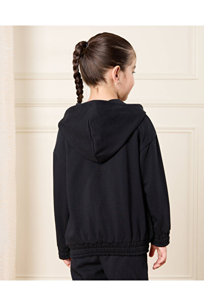 REDTAG Girls Black Zip Through Hooded Sweatshirt