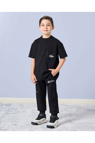 REDTAG Boys Black Print Active Set (2 Piece)