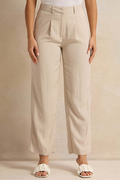 REDTAG Women Beige Solid Trousers