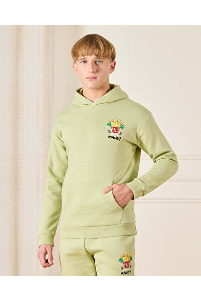 REDTAG Senior Boys Green Printed Sweatshirt