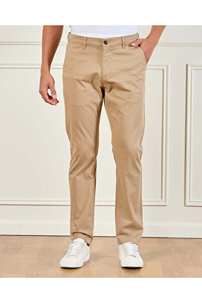 REDTAG Men Beige Satin Slim Fit Chino