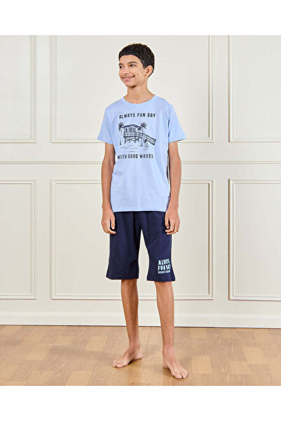 REDTAG طقم بيجامة مطبوع باللون الأزرق للأولاد الكبار (قطعتين)