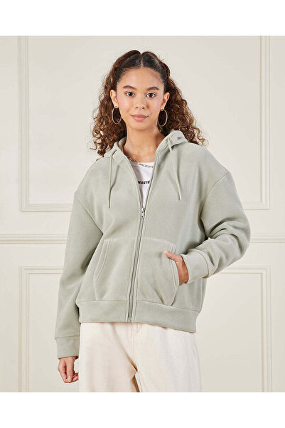 REDTAG Senior Girls Green Hooded Sweatshirt