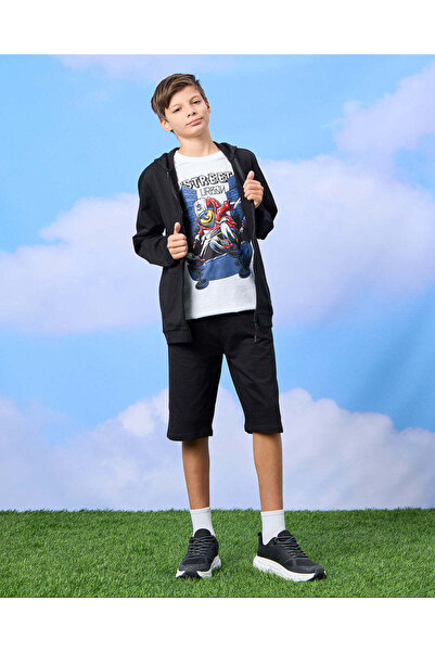 REDTAG Senior Boys Black Zip Through Hooded Sweatshirt