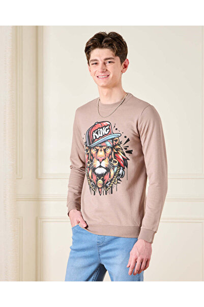 REDTAG Senior Boys Beige Loin Printed Sweatshirt