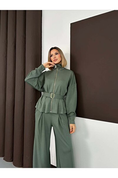 orjinal blue b Women's Waist Belted Pants and Blazer Set