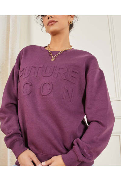REDTAG Women Purple Embroidered Sweatshirt