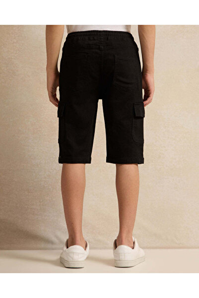 REDTAG Senior Boys Black Cargo Denim Shorts