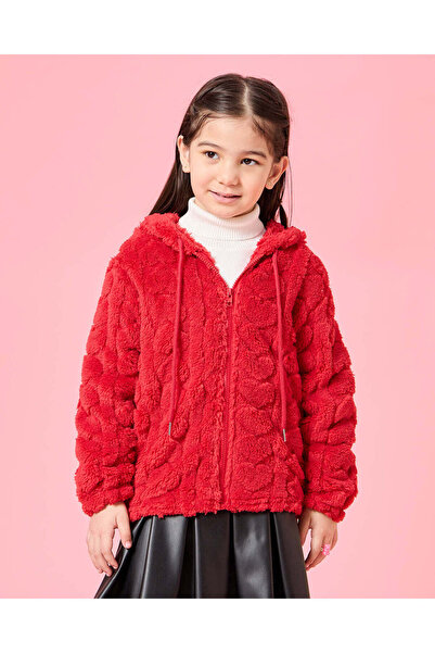 REDTAG Girls Burgundy Textured Hooded Sweatshirt