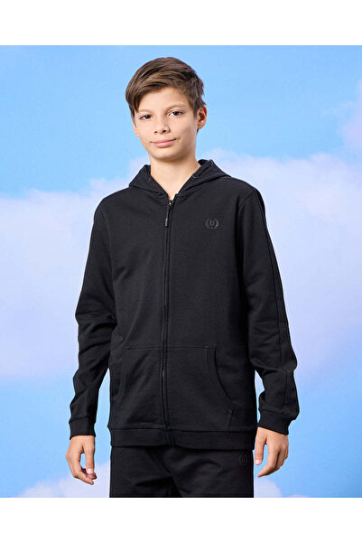 REDTAG Senior Boys Black Zip Through Hooded Sweatshirt