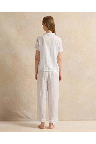 REDTAG Senior Girls White And Blue Striped Pyjama Set (2 Piece)