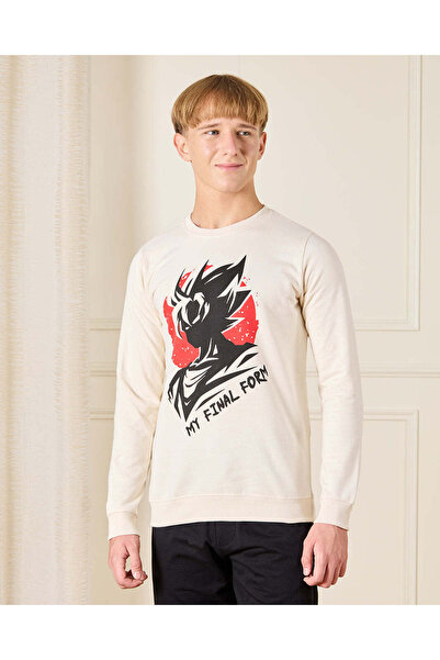 REDTAG Senior Boys Cream Anime Print Sweatshirt