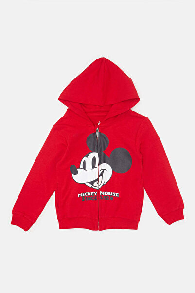 REDTAG Infant Boys Red Mickey Mouse Hooded Sweatshirt