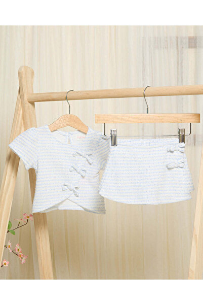 REDTAG Infant Girls White And Blue Striped Skort Set (2 Piece)