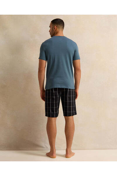 REDTAG Men Blue And Black Checkered Pyjama Set (2 Piece)