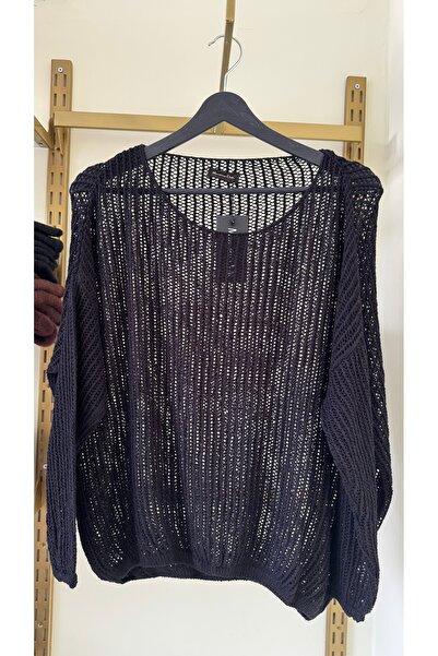 LUMERA BY TUĞBA KARADAĞ Siyah ve Bordo File Örgü Salaş Bluz