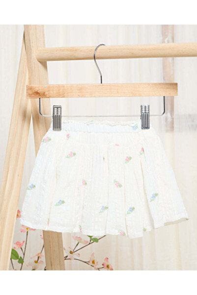 REDTAG Infant Girls White Embroidered Skirt